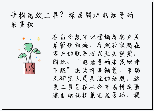 寻找高效工具？深度解析电话号码采集软件下载与使用指南